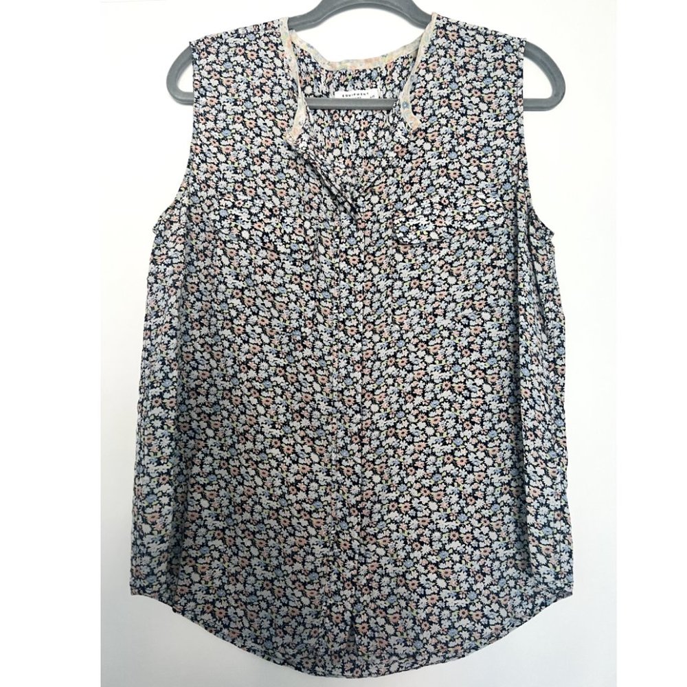 Equipment  Women's Floral Print 100% Silk Sleeveless Blouse  Size: Large